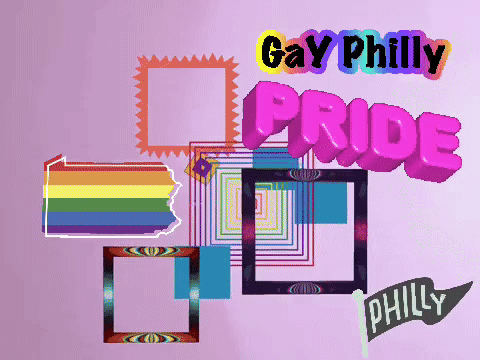 A Purple Background With The Words Gay Philly Pride On Top GIF