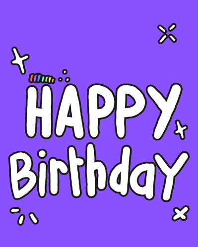 A Purple Background With The Words " Happy Birthday " And A Rainbow GIF