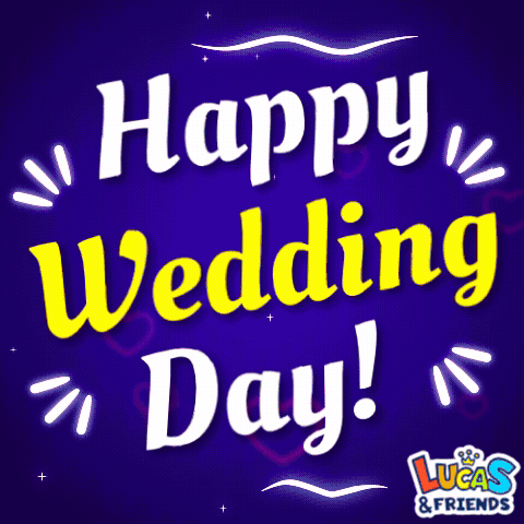 A Purple Background With The Words " Happy Wedding Day " On It GIF