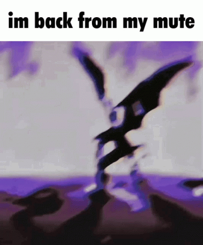 A Purple Background With The Words Im Back From My Mute Written On It GIF