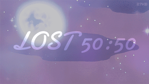 A Purple Background With The Words Lost 50:50 Written On It GIF