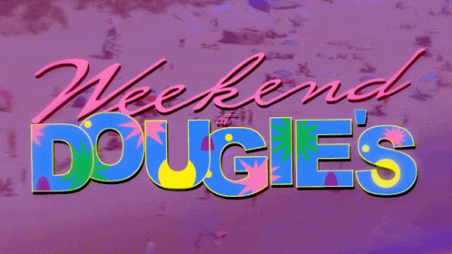A Purple Background With The Words Weekend Dougie 'S On It GIF