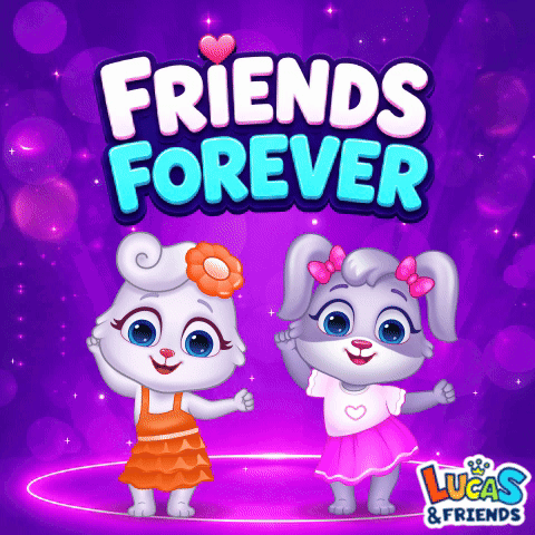A Purple Background With Two Rabbits And The Words " Friends Forever " GIF