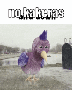 A Purple Bird With A Mohawk And A Yellow Beak Is Standing In Front Of A Mailbox GIF