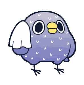 a purple bird with a yellow beak is wiping its face with a towel