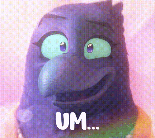 A Purple Bird With Green Eyes And The Word Um On It GIF