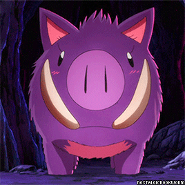 A Purple Boar With A Pink Nose And Big Tusks GIF