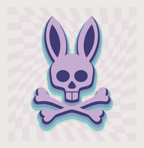 A Purple Bunny With A Skull And Crossbones On Its Head GIF