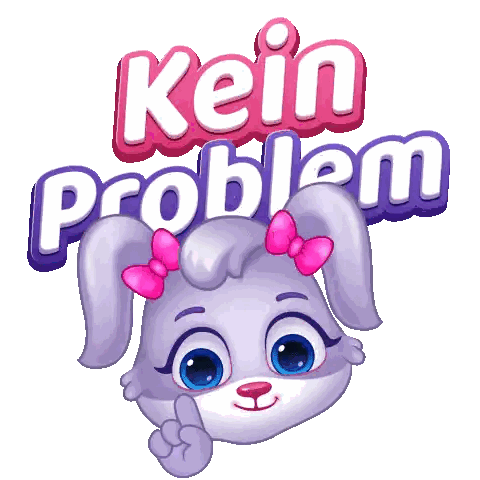 a purple bunny with pink bows on its ears is giving a thumbs up sign under the words kein problem