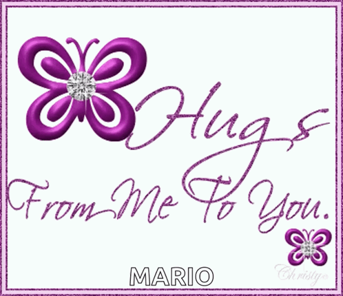A Purple Butterfly With The Words Hugs From Me To You On It GIF