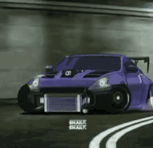 A Purple Car Is Driving Down A Curvy Road . GIF