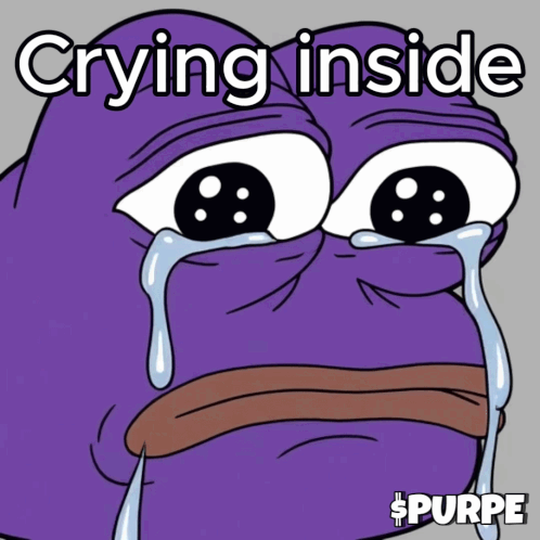 A Purple Cartoon Character Is Crying With The Words " Crying Inside " GIF