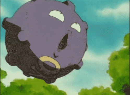 A Purple Cartoon Character Is Flying Through The Air With Trees In The Background GIF