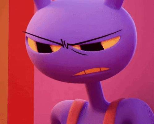 A Purple Cartoon Character Is Making An Angry Face GIF