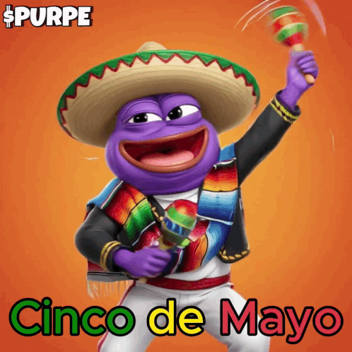 A Purple Cartoon Character Is Wearing A Sombrero And Holding A Maracas GIF