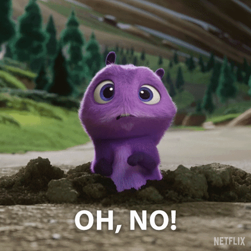 A Purple Cartoon Character Says Oh No GIF