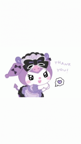 A Purple Cartoon Character Says Thank You With A Heart In A Speech Bubble GIF