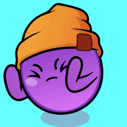 A Purple Cartoon Character Wearing An Orange Hat GIF