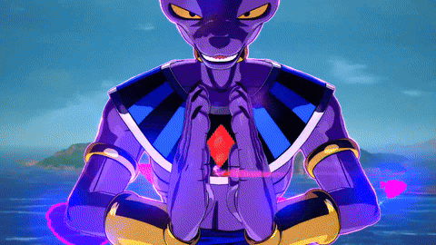 A Purple Cartoon Character With A Diamond In His Chest Is Standing In Front Of A Body Of Water GIF