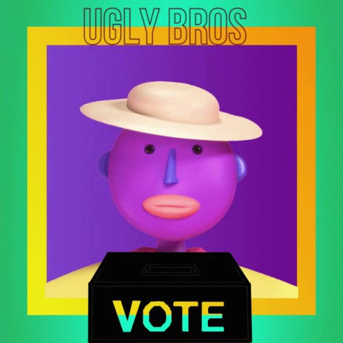 A Purple Cartoon Character With A Hat Behind A Vote Box GIF