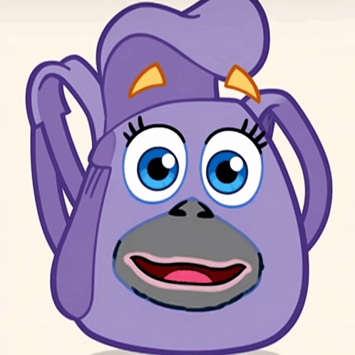 A Purple Cartoon Character With A Monkey Face On It GIF