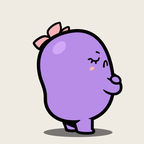A Purple Cartoon Character With A Pink Bow On Her Head And A Smoke Coming Out Of Her Mouth GIF