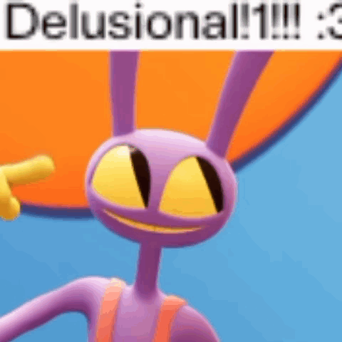 A Purple Cartoon Character With Yellow Eyes Is Pointing At Something GIF