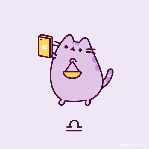 A Purple Cat Holding A Phone With A Scale On Its Face GIF