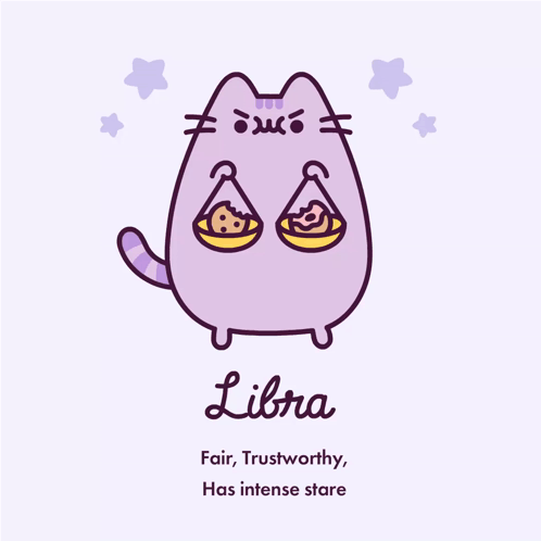 A Purple Cat With The Zodiac Sign Libra GIF