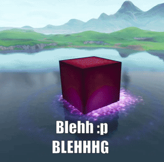 A Purple Cube Is Floating In The Water With The Words Blehh P Blehhhg GIF