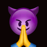 A Purple Devil Emoji With Horns Is Praying With Its Hands Folded . GIF