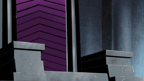 A Purple Door In A Dark Room With A Brick Wall GIF