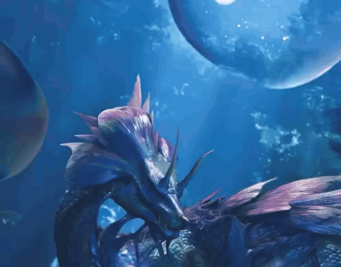 A Purple Dragon Is Swimming In The Ocean GIF