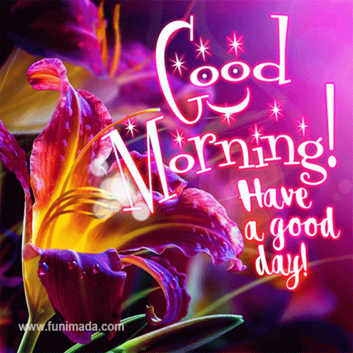 A Purple Flower With The Words Good Morning Have A Good Day On It GIF
