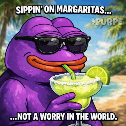 A Purple Frog Drinking A Margarita With The Caption Sippin ' On Margaritas GIF