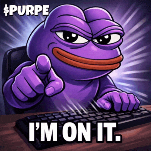 A Purple Frog Pointing At Someone With The Words " I 'M On It " GIF