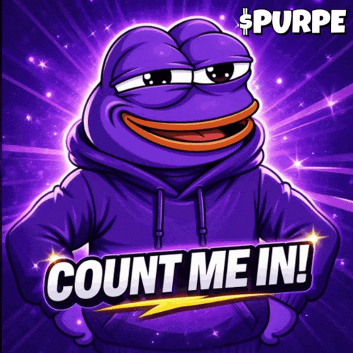A Purple Frog Wearing A Purple Hoodie With The Words Count Me In GIF