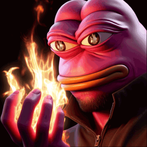 A Purple Frog With A Beard Is Holding A Fire In His Hand GIF