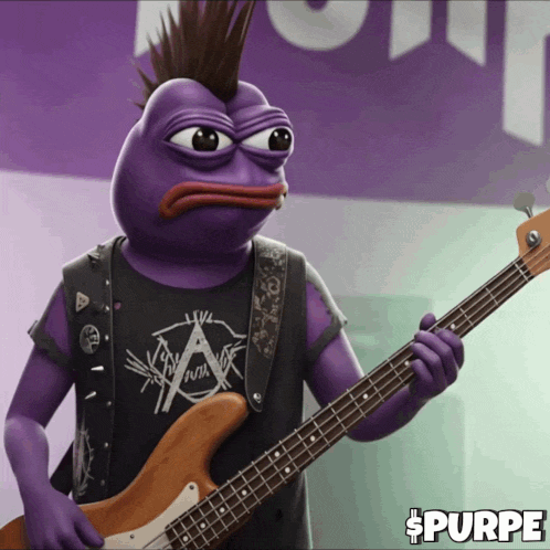 A Purple Frog With A Mohawk Is Holding A Bass Guitar GIF