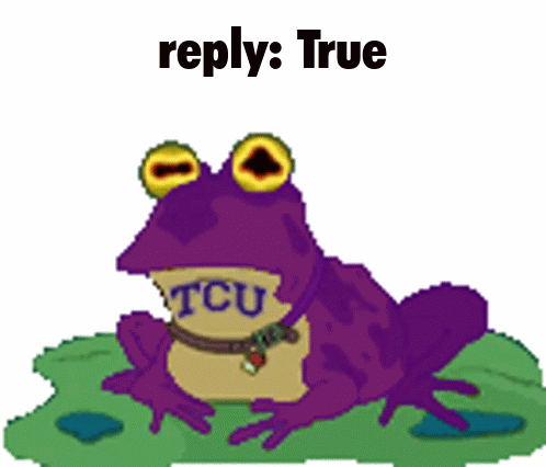 A Purple Frog With A Tcu Collar On It GIF