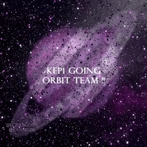 A Purple Galaxy With The Words `` Keep Going Orbit Team '' Written On It GIF