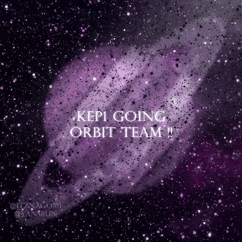 A Purple Galaxy With The Words `` Kepi Going Orbit Team '' Written On It . GIF