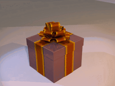 A Purple Gift Box With A Gold Striped Bow GIF