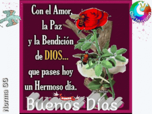 A Purple Greeting Card That Says Con El Amor La Paz And La Bendicion De Dios GIF