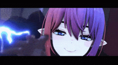 A Purple Haired Anime Character With Blue Eyes GIF
