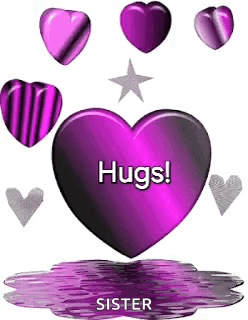 A Purple Heart Is Surrounded By Purple Hearts And A Star And Says `` Hugs ! '' GIF