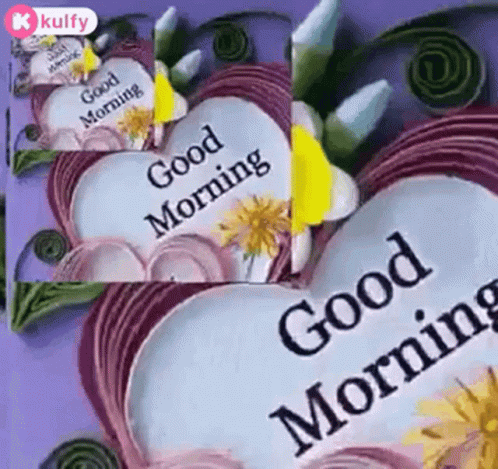 A Purple Heart With The Words `` Good Morning '' Written On It . GIF