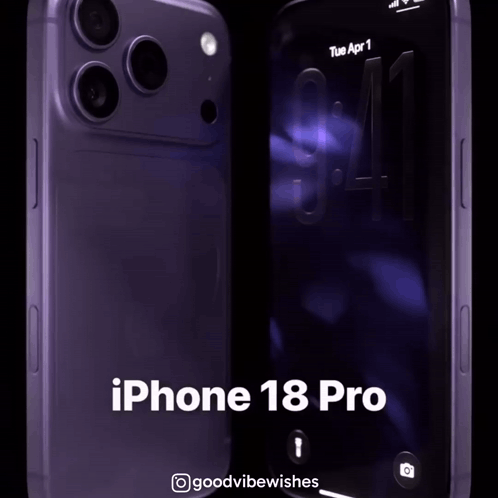 A Purple Iphone 18 Pro Is Shown With The Time 9:41 On The Screen GIF