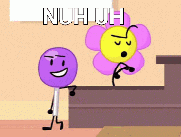 A Purple Lollipop Is Standing Next To A Yellow Flower With The Words Nuh Uh Above It GIF