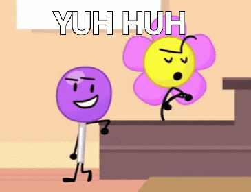 A Purple Lollipop Is Standing Next To A Yellow Flower With The Words " Yuh Huh " Above It GIF